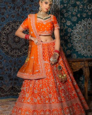 Beautiful traditional lehenga photoshoot in New Delhi, featuring intricate design and vibrant colors.