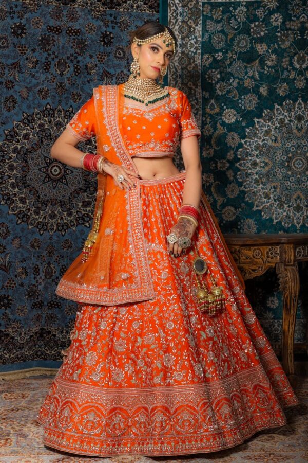 Beautiful traditional lehenga photoshoot in New Delhi, featuring intricate design and vibrant colors.